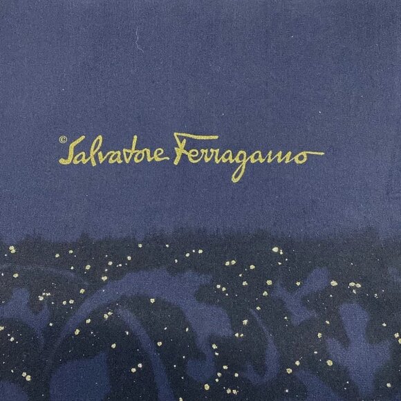 Auth Salvatore Ferragamo - Dark Navy Black Silk Scarf - Picture 2 of 4
